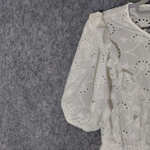 Miou Muse Dress M Florence Embroidered Eyelet Ruffle Button coastal Beach Boho - Picture 3 of 13